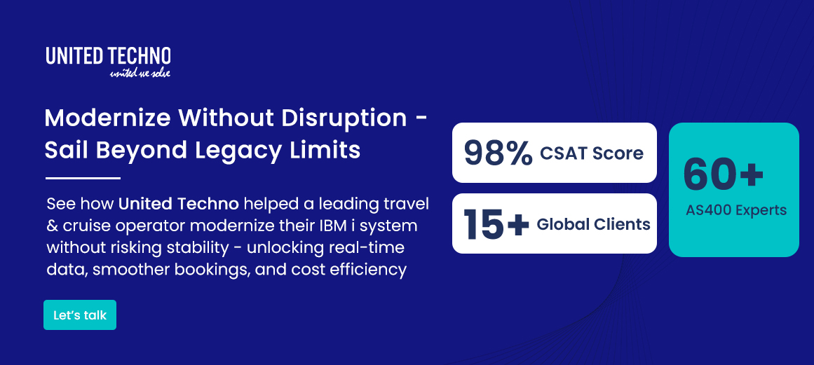 AS400 Modernization for the Travel and Cruise Industry by United Techno enabled platform stability, system integration, and real-time operational insights.